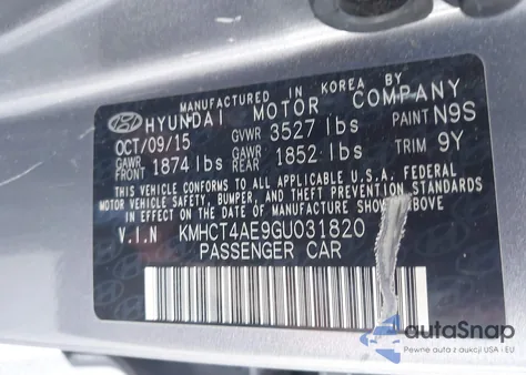 2016 Hyundai Accent Se из США, поврежденный, VIN KMHCT4AE9GU031820